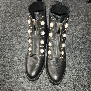 Karl Lagerfeld Black Pearl Studded Combat Boots
